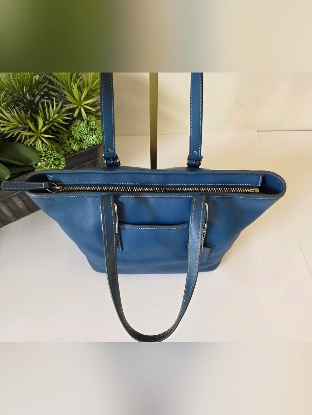Vintage Coach Legacy Market Tote Cobalt Blue Glove Tanned Leather Shoulder Bag - Picture 4 of 14